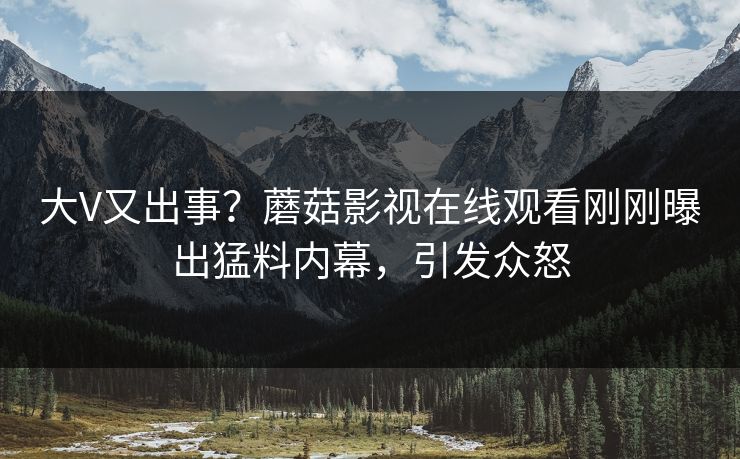 大V又出事？蘑菇影视在线观看刚刚曝出猛料内幕，引发众怒