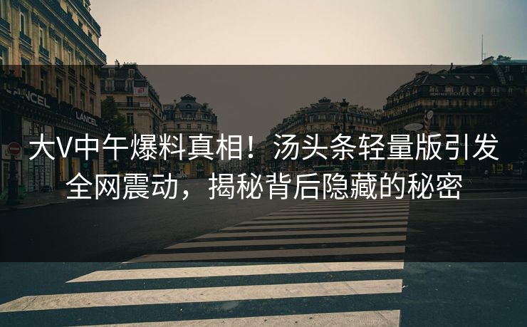 大V中午爆料真相！汤头条轻量版引发全网震动，揭秘背后隐藏的秘密