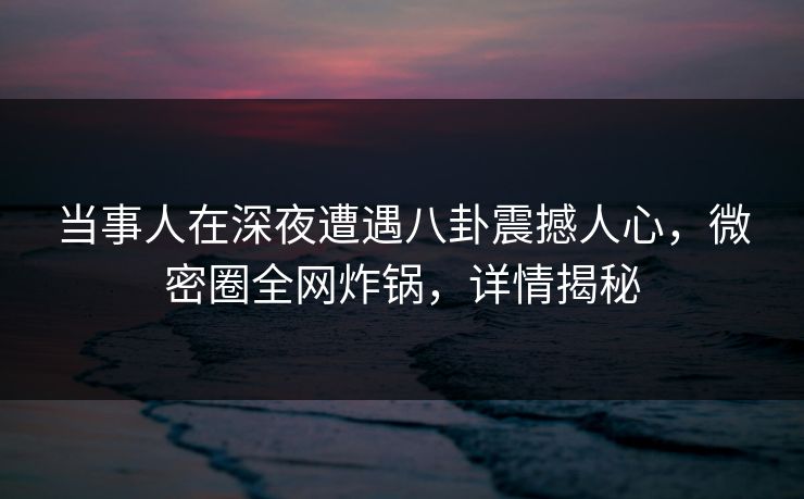 当事人在深夜遭遇八卦震撼人心，微密圈全网炸锅，详情揭秘
