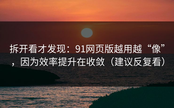 拆开看才发现:91网页版越用越“像”,因为效率提升在收敛(建议反复看) 拆开看才发现:91网页版越用越“像”,因为效率提升在收敛(建议反复看)