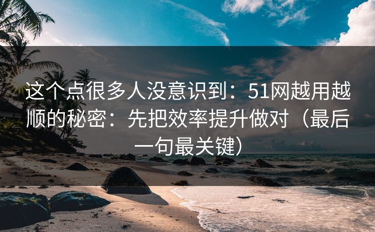 这个点很多人没意识到:51网越用越顺的秘密:先把效率提升做对(最后一句最关键) 这个点很多人没意识到:51网越用越顺的秘密:先把效率提升做对(最后一句最关键)